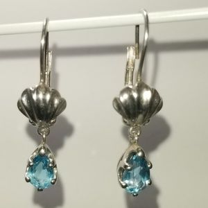 Sterling Shell Design Blue Topaz Earrings